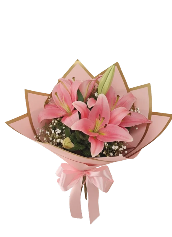 Ramo de tres varas de lilium rosado