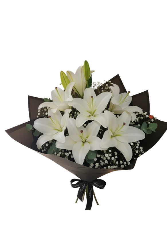 Ramo de seis varas de lilium blanco