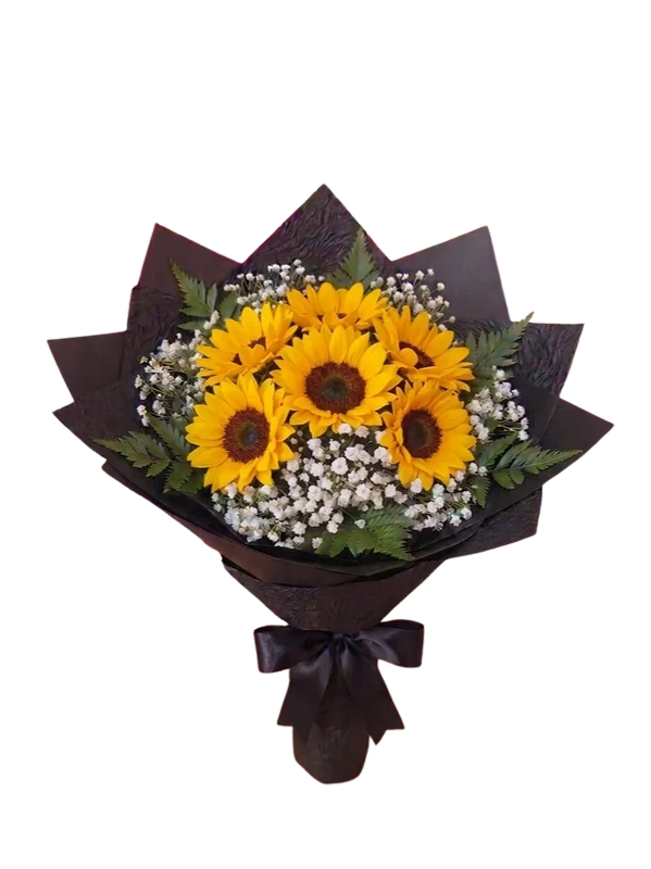 Ramo de seis girasoles con paniculata