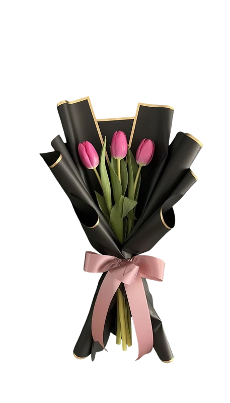 Ramo de tres tulipanes fucsia