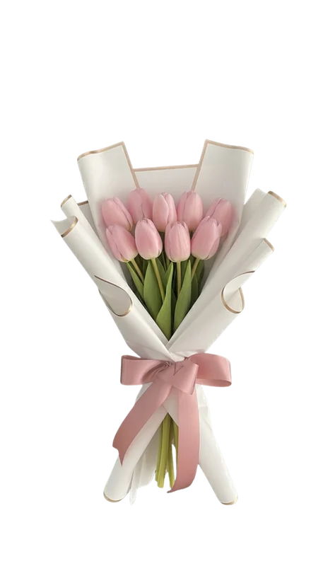 Ramo de nueve tulipanes rosados