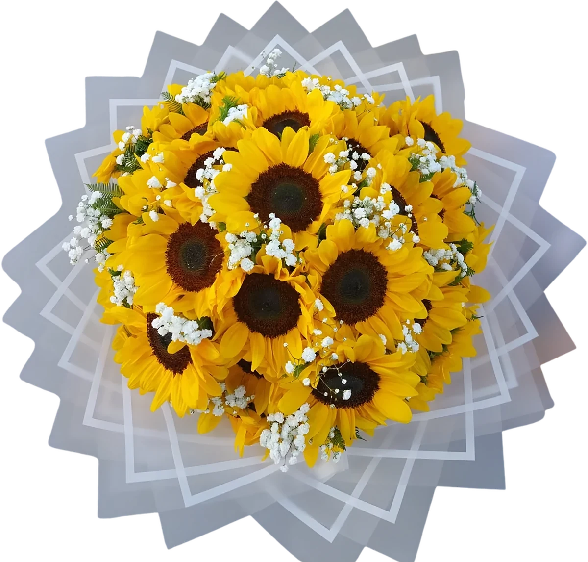 Buchón de treinta girasoles con paniculata
