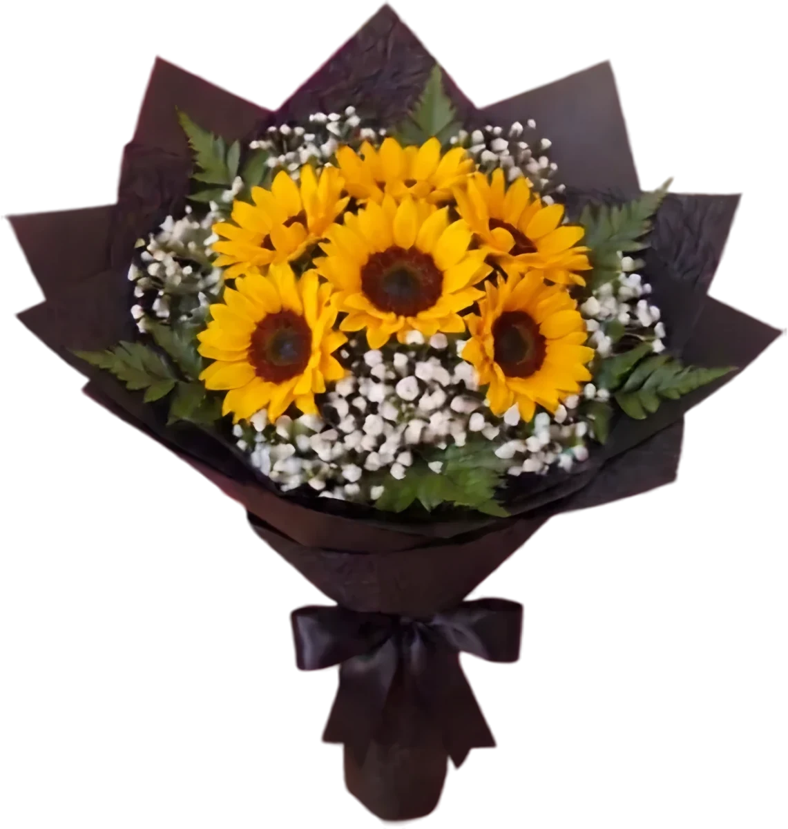 Ramo de seis girasoles con paniculata